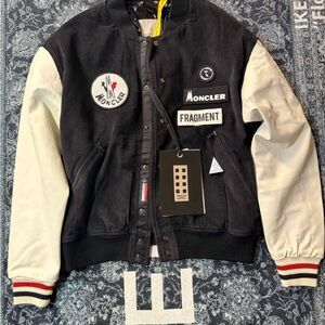 Moncler Black Body with White Sleeves 2018 Varsity Bomber Jacket